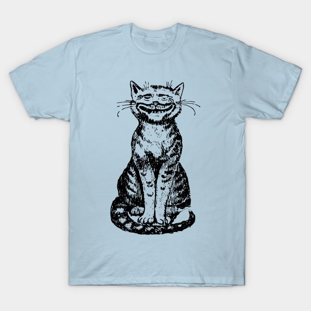 Smiling Cat on Blue T-Shirt by Vintage Sketches